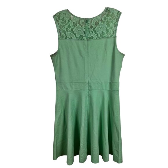 Heloise Fashion Size XL Womens Sleeveless Green Dress With Lace Yoke & Flared - Picture 8 of 12